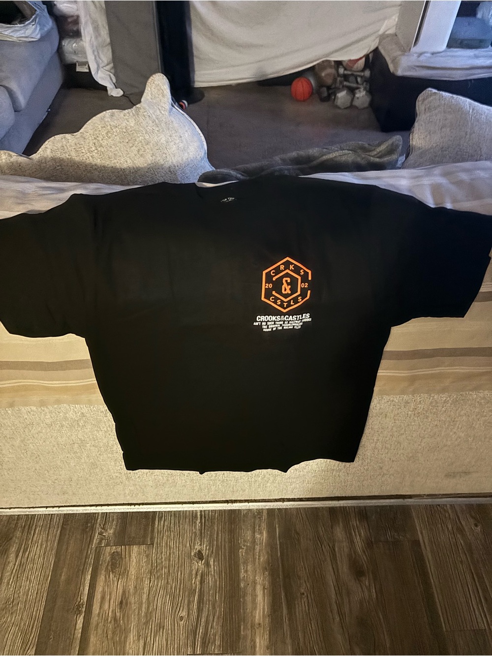 Crooks & Castles Black Tee with Orange Crest Accent